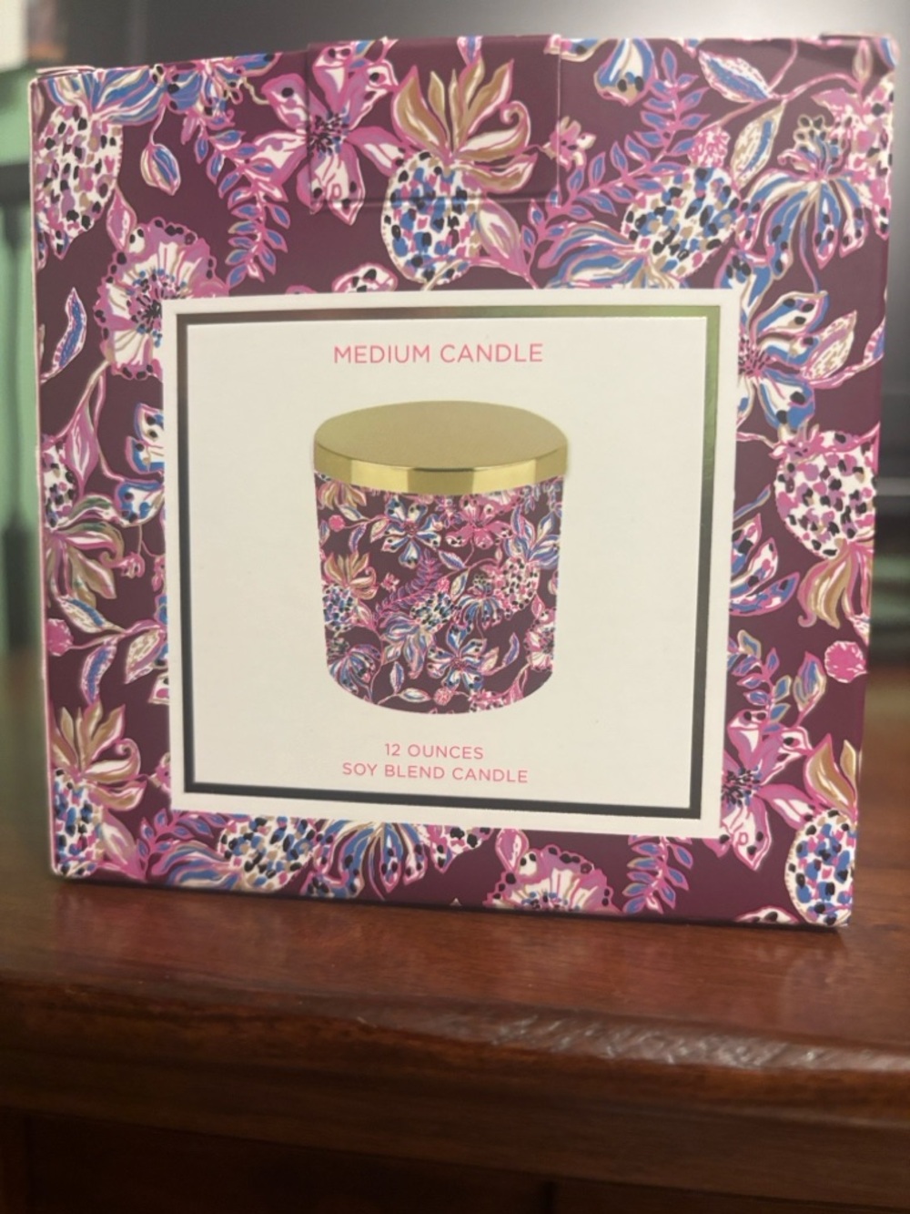 Lilly Pulitzer Floral Pattern Medium Candle - Pink, Purple, Gold
